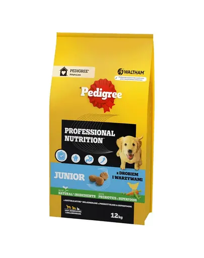 PEDIGREE Junior Professional Nutrition 12 kg cu carne de pasare si legume pentru catei de talie mare si medie