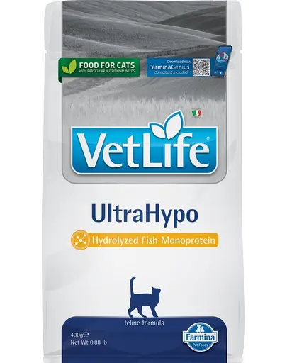 FARMINA Vet Life UltraHypo Cat 400g dieta hipoalergenica pentru pisici cu intolerante alimentare, cu proteina din peste