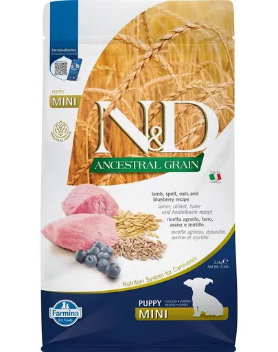 FARMINA N&D Low Grain Puppy Mini Hrana uscata catei talie mica, cu miel si afine 2.5 kg