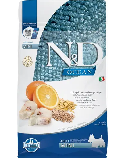 FARMINA N&D Ocean Adult Mini Hrana uscata pentru caini adulti de talie mica, cu cod si ovaz 800 g
