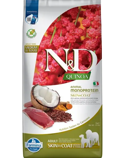 FARMINA N&D Quinoa Skin&Coat Duck&Coconut Adult 7 kg Hrana uscata caini, cu rata, quinoa si cocos