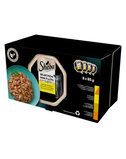 SHEBA Selection Mix arome pasare pentru pisica 8x85 g in sos cu pui si curcan, pui, pasari de curte, curcan