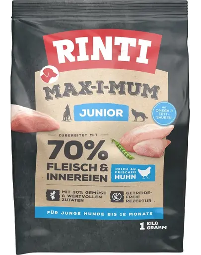 RINTI MAX-I-MUM Junior Chicken hrana uscata caini juniori, cu pui 1 kg