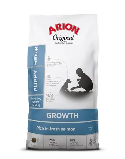 ARION Original Growth Puppy Medium Salmon Rice 2 kg catei de talie medie, cu somon
