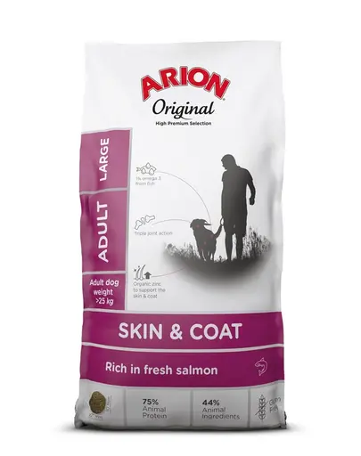 ARION Original Skin & Coat Adult Large Salmon Rice 12 kg caine adult talie mare, cu somon