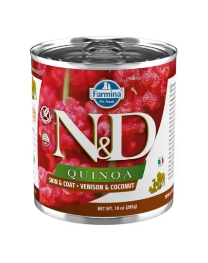 FARMINA N&D Quinoa Dog Venison, coconut 285 g Hrana umeda caine pentru sanatatea pielii si blanii, cu vanat si cocos