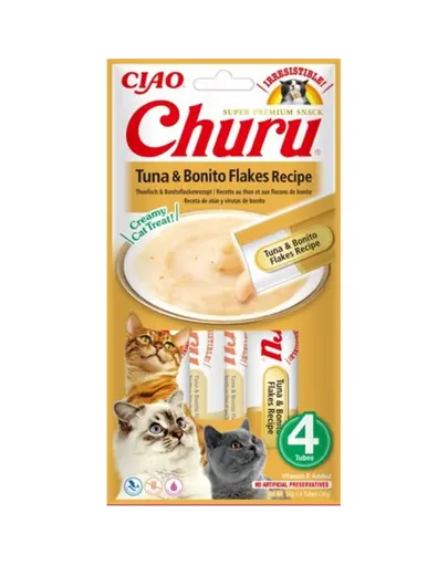 INABA Churu Tuna with bonito flakes 4x14g gustare pisici, ton si fulgi de bonito