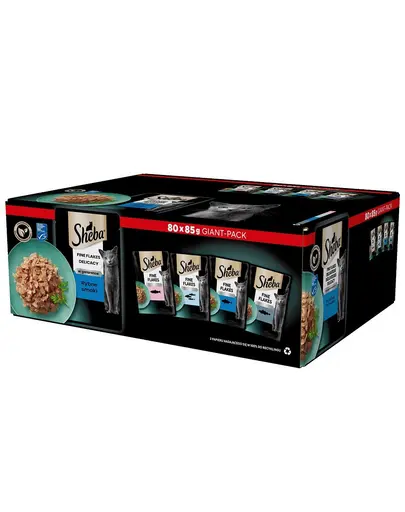 SHEBA Delicacy Fish Flavours in Jelly Plicuri hrana pisica, in aspic 80 x 85g somon, peste alb, ton si cod