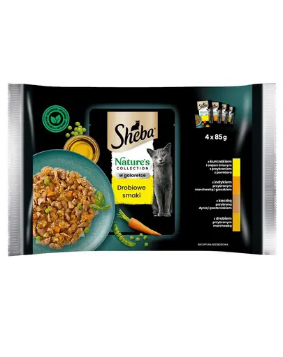 SHEBA Nature’s Collection 4x85g plic hrana pisica in aspic, cu pui, pasare si curcan