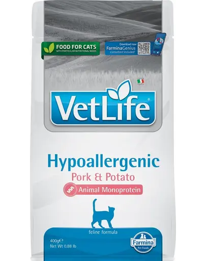 FARMINA VetLife Hypoallergenic Adult Pork Hrana uscata pentru pisici, cu porc 400 g
