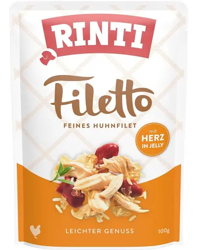 RINTI Filetto in Jelly Chicken&amp;Poultry hearts plic in aspic pentru caini, pui si inima de pasare 100 g