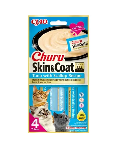 INABA Churu Skin&Coat 4x14g crema ton si scoici pentru pisici