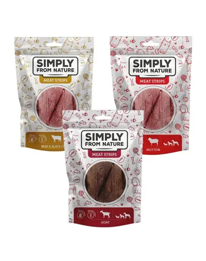 SIMPLY FROM NATURE Meat Strips benzi carne pentru caini 3 x 80 g mix arome