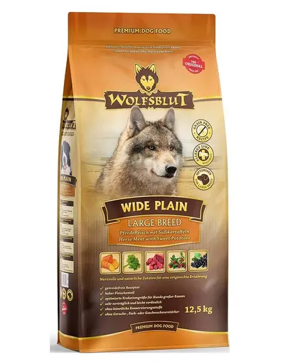 WOLFSBLUT Wide Plain Large Breed Adult Hrana cu carne de cal si cartofi dulci, pentru caini talie mare 12,5 kg