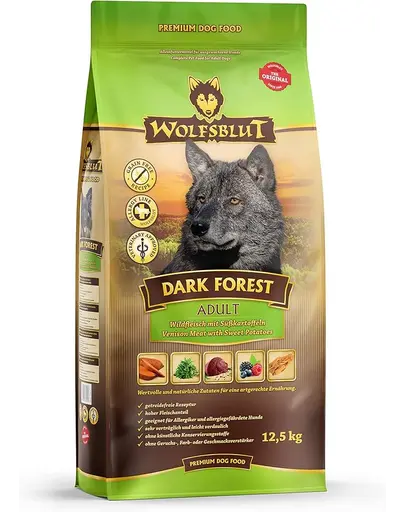WOLFSBLUT Dark Forest Adult hrana uscata pentru caini cu carne de vanat si cartofi dulci 12,5 kg