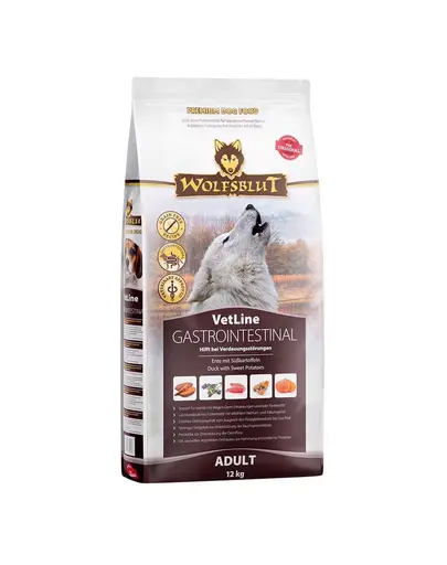 WOLFSBLUT VetLine Gastrointestinal cu rata si cartofi dulci 12 kg pentru caini adulti
