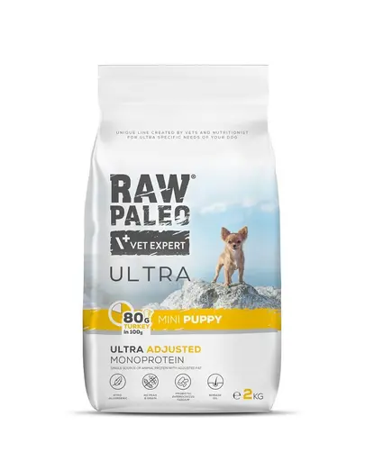 RAW PALEO Ultra Turkey Mini Puppy 2kg Mancare catei taie mica, cu curcan