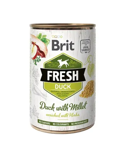 BRIT FRESH Duck &amp; Millet 400 g rata si mei hrana caini