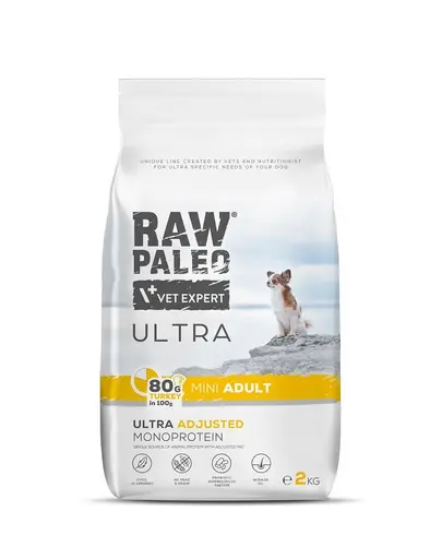 RAW PALEO Ultra Turkey Mini Adult 2kg Hrana uscata pentru caini de talie mica, cu curcan