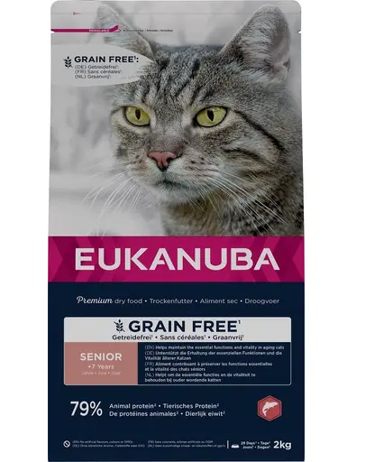 EUKANUBA Grain Free Senior 2 kg Hrana uscata pentru pisici in varsta, cu somon