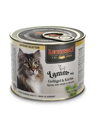 LEONARDO Superior Selection 200 g hrana umeda fara cereale pentru pisici adulte, cu miel, pasare si dovleac