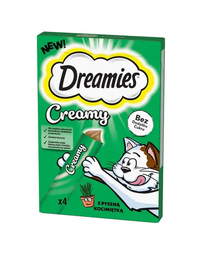 DREAMIES Creamy cu iarba matei 4x10 g snack cremos pisici
