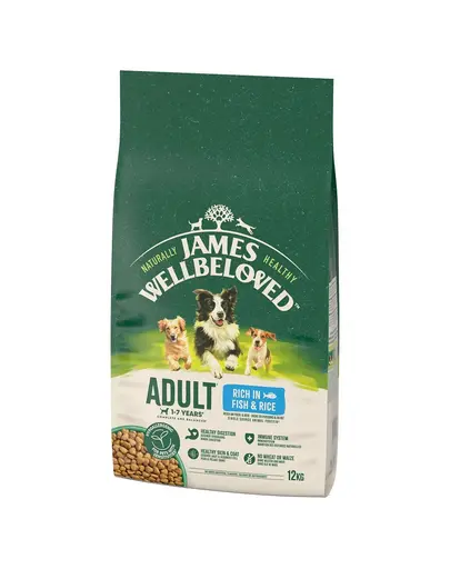 JAMES WELLBELOVED Adult 12 kg hrana cu peste si orez pentru caini adulti 1-7 ani