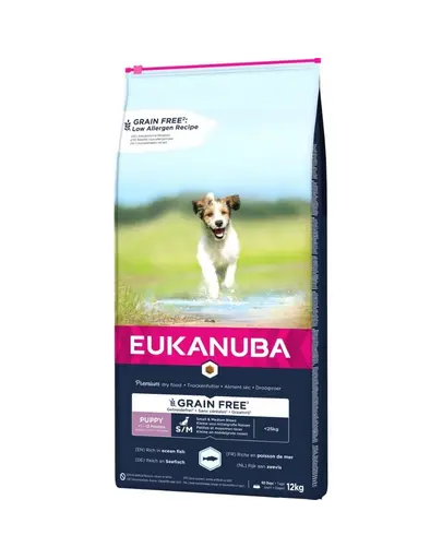 EUKANUBA Grain Free Puppy Small&Medium hrana uscata catei talie mica si medie, fara cereale 12 kg