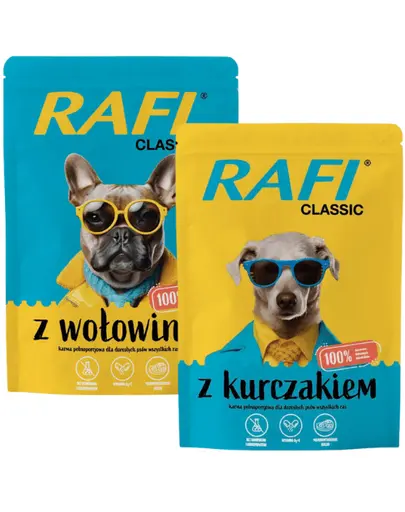 RAFI Classic set plicuri hrana umeda caini 24x400g cu pui si vita