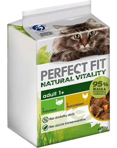 PERFECT FIT Natural Vitality plicuri hrana pisici 6x50 g hrana completa umeda pentru pisici adulte si dupa castrare in sos cu pui si curcan