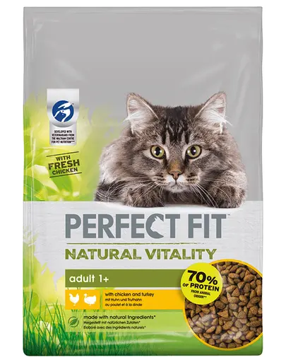 PERFECT FIT Natural Vitality 1+ mancare uscata pentru pisici adulte, pui si curcan 650 g