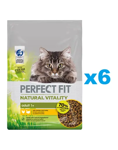 PERFECT FIT Natural Vitality 1+ 6x650 g pui si curcan hrana pentru pisici
