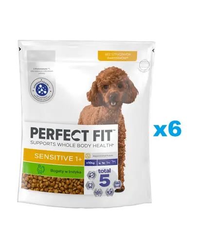 PERFECT FIT Sensitive 1+ bogat in curcan 6x825 g hrana caine adult talie mica, sistem digestiv sensibil