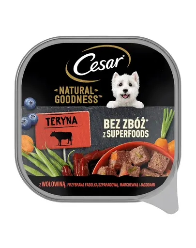CESAR Natural Goodness 100 g tavita hrana umeda caine, cu vita, fasole verde, morcovi si fructe de padure