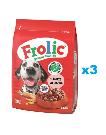 FROLIC Naturally Irresistible 3x2,6 kg hrana semi-umeda pentru caini, cu vita