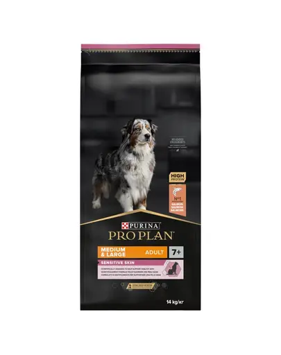 PURINA PRO PLAN Medium Large Adult 7+ Sensitive Skin hrana uscata caini adulti peste 7 ani, rase medii si mari cu piele sensibila 14 kg