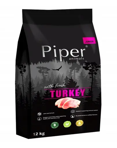PIPER Hrana uscata pentru caini Junior cu curcan 12 kg