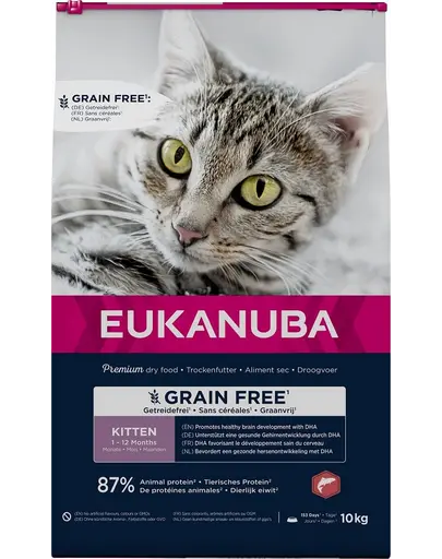 EUKANUBA Grain Free Kitten 10 kg Sac hrana uscata pisoi, cu somon