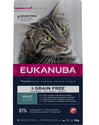 EUKANUBA Grain Free Adult 2 kg, Hrana uscata pisica adulta, cu somon