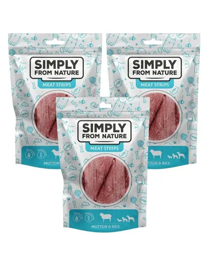 SIMPLY FROM NATURE Meat Strips Recompense caini, din carne de oaie si orez 3x80 g