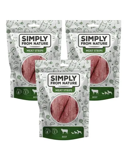 SIMPLY FROM NATURE Meat Strips Benzi carne vita pentru caini 3x80 g