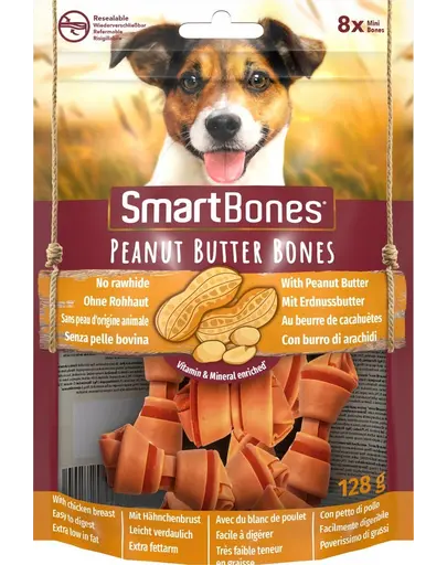 SmartBones Recompense pentru caini, cu unt de arahide si pui, mini, 8 buc.