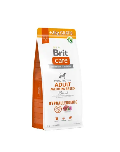 BRIT Care Hypoallergenic Adult Medium Breed Sac hrana caini talie medie, cu miel 12+2 kg