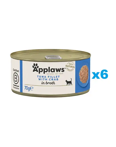 APPLAWS Cat Adult Tuna with Crab in Broth Hrana umeda pisica adulta, cu ton si crab in sos 6x70 g