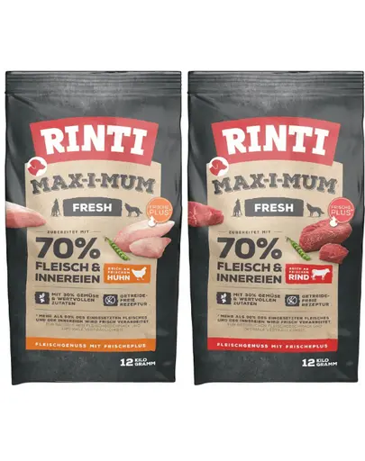 RINTI MAX-I-MUM Beef cu vita 12 kg + Chicken cu pui 12 kg pachet hrana pentru caini