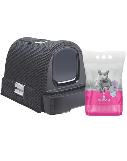 CURVER Litiera acoperita pisici + ARISTOCAT Silicat pisici PREMIUM 3.8 l fara parfum