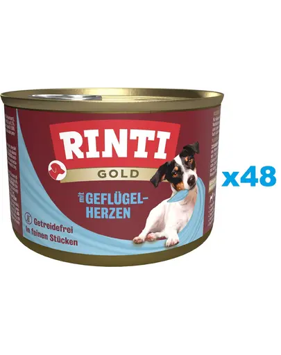 RINTI Gold Poultry hearts Mini pachet conserve 48x185 g pentru caini de rasa mica