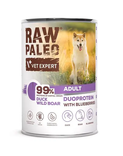 Conserva RAW PALEO Duck Boar Adult 400g rata si mistret pentru caini adulti