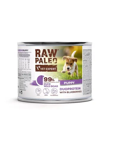 Conserva pentru catelusi RAW PALEO Duck&Boar Puppy 200g cu rata si mistret
