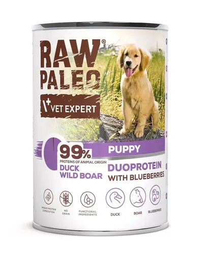 Conserva hrana umeda pentru catei RAW PALEO Duck&Boar Puppy 400g rata si mistret